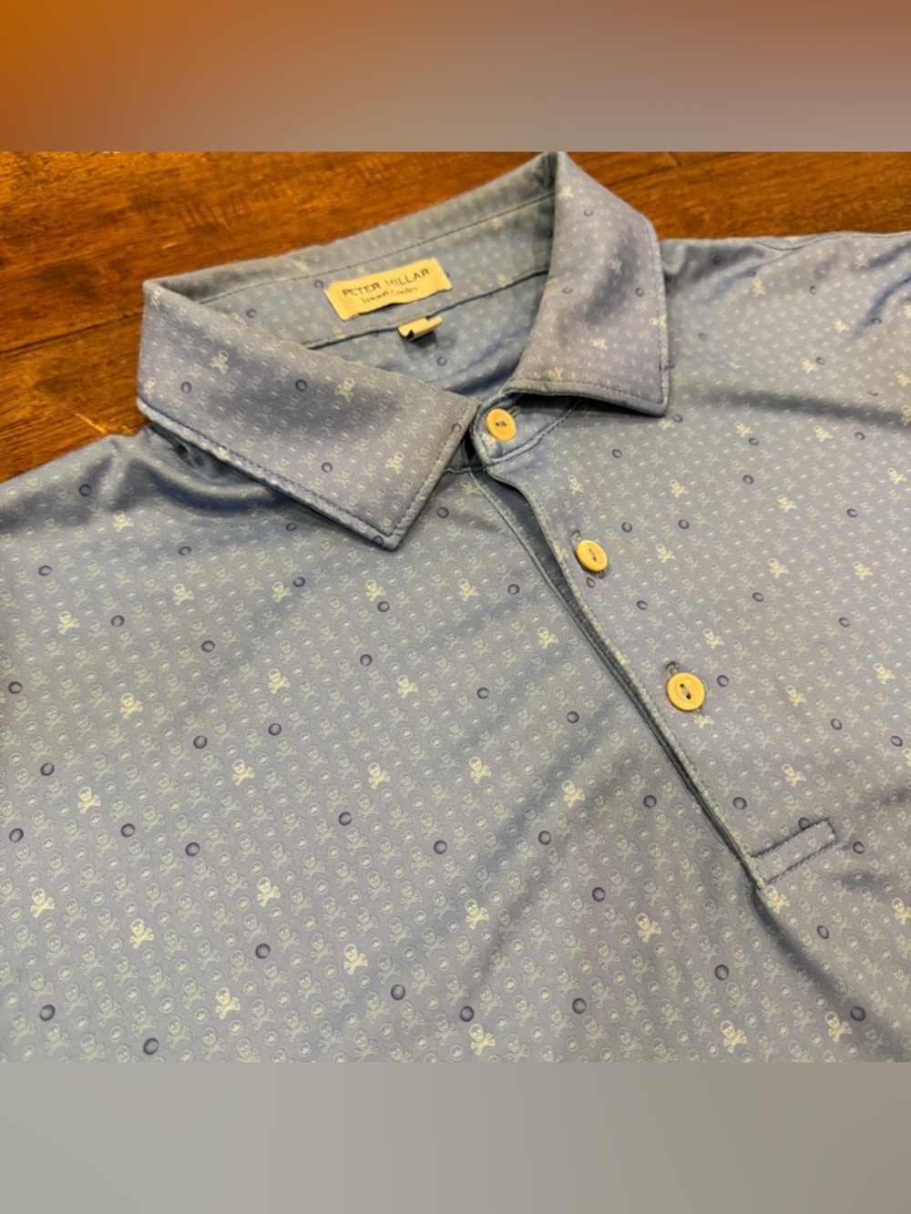 Peter Millar Summer Comfort Polo Shirt Mens Large Blue Skull Crossbones Stretch